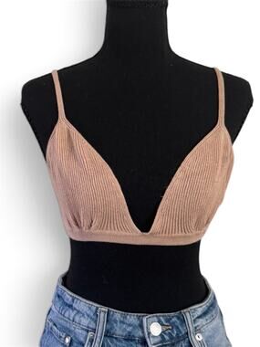 SABLYN Silk Cashmere Blend Knit Bralette Top Medium Beige Tan Crop Cami